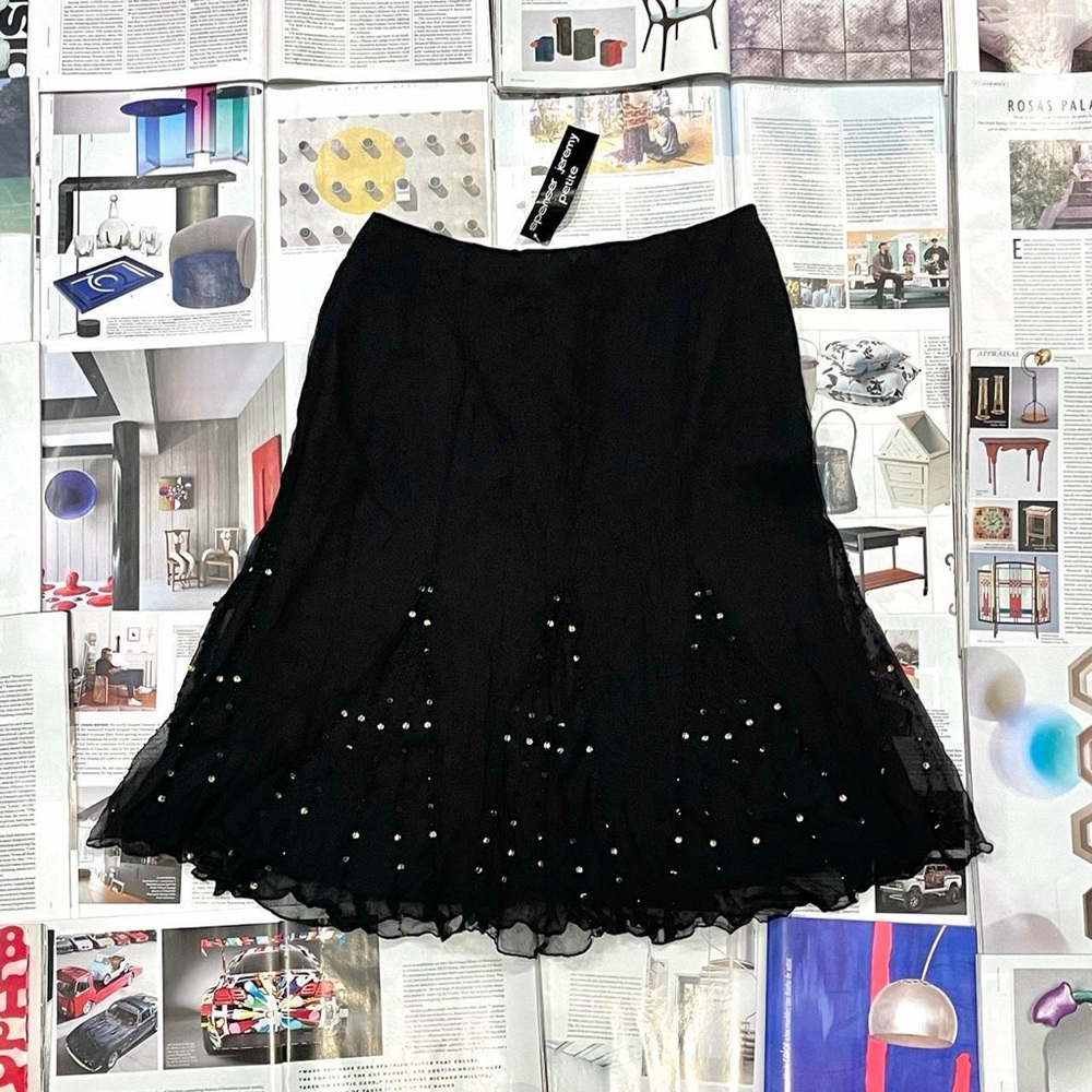 NWT Spenser Jeremy fairy black & gold beaded mesh layered midi skirt size S/27